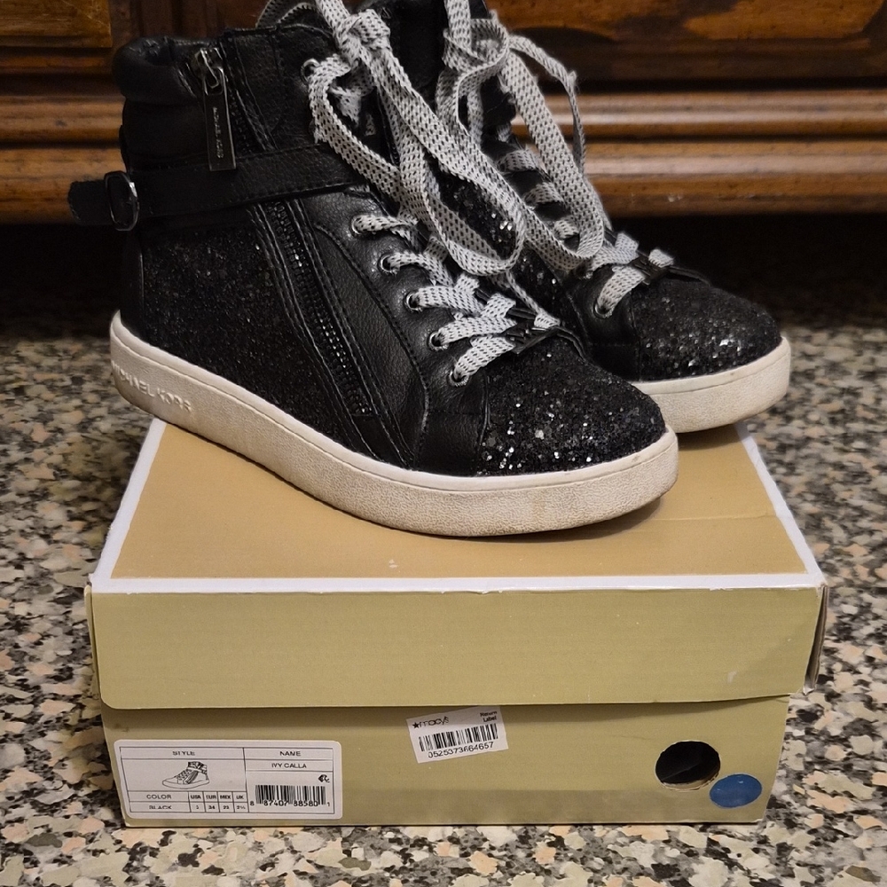 Michael Kors Kids Black Glitter High-Top Sneakers